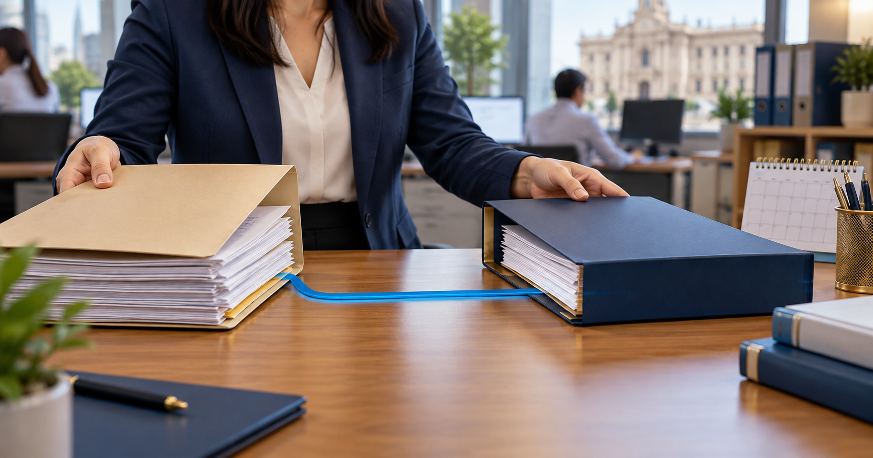 Expedientes laborales que muestran la continuidad del servicio entre contratación y nombramiento en una oficina pública