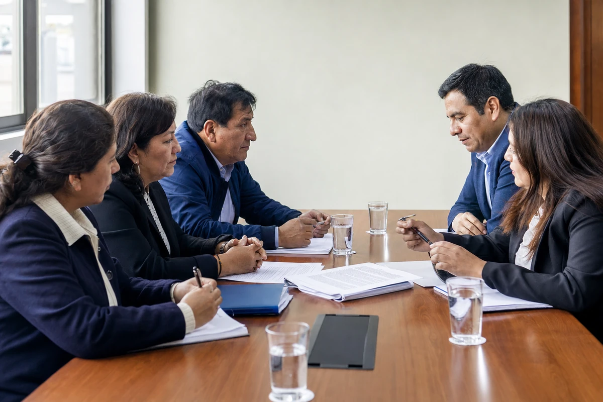 Reunión de negociación colectiva entre representantes sindicales y funcionarios de recursos humanos del sector público