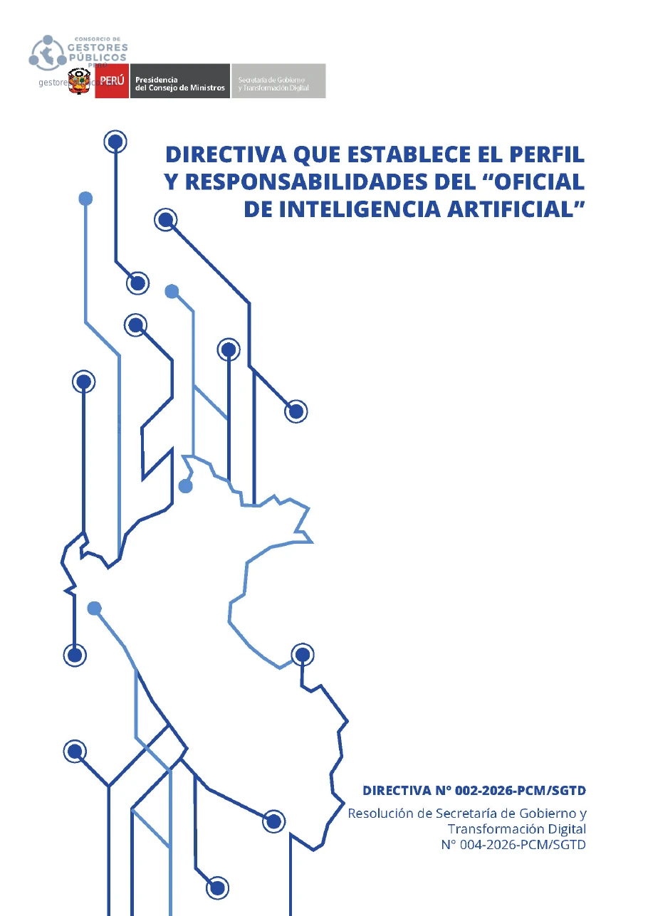 Primera página de la Directiva N.° 002-2026-PCM/SGTD que establece el perfil y responsabilidades del Oficial de Inteligencia Artificial