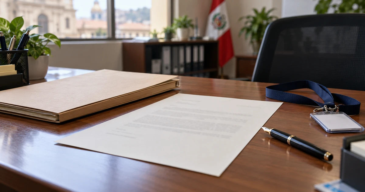 Carta de renuncia y credencial sobre un escritorio de una entidad pública