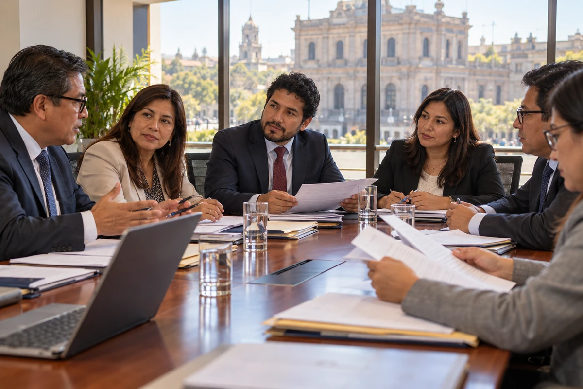 Representantes de trabajadores y funcionarios de recursos humanos en una mesa de negociación colectiva de una entidad pública peruana